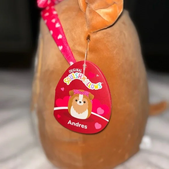 Squishmallow Andres the Sheltie Dog Valentine Pink Bandana 11” NWT Squishmallows - Picture 2 of 7